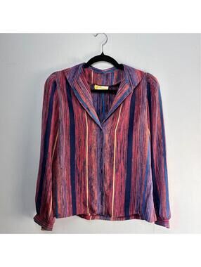 Vintage 70s 80s Collegian California Striped Dagger Collar Blouse Size 7/8 Retro